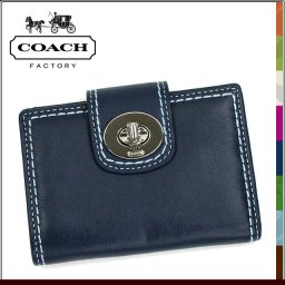 COACH コーチ 財布 二つ折り財布 二つ折り 43608 SV/CT ターンロック レザー スリム 財布 ブルー レディース アウトレット