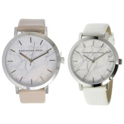 クリスチャンポール 時計 メンズ 父の日 レディース 母の日 ペアウォッチ 43mm 35mm ホワイトマーブル 大理石柄 ベビーピンク ホワイト レザー MAR-02MRL-03 ブランド カップル 男女 ペアセット 誕生日 プレゼント ギフト 成人 卒業 入学