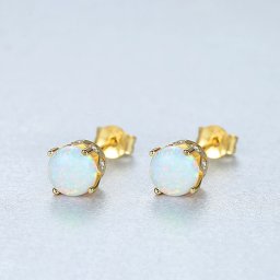 【送料無料】【10日間返品保証】 ピアス 両耳用 人工オパール シルバー925 ホワイト ブルー イエローゴールド シルバー スタッド ラウンド 中粒 一粒 4本爪 シンプル きれいめ ce0278
