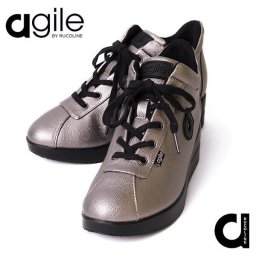 ルコライン 靴 アージレ バイ ルコライン スニーカー agile-019GY BOX リザード型押し 合皮 グレー サイドファスナー付 agile by RUCO LINE