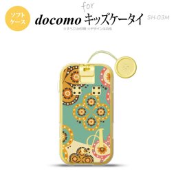 SH-03M キッズケータイSH-03M スマホケース ソフトケース エスニック 花柄 緑 ベージュ +アルファベット メンズ レディース nk-sh03m-tp1581i