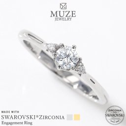 MUZE JEWELRY 指輪   直径4mm プラチナ仕上げ オーダーメイド プラチナ仕上げ K18ゴールド仕上げ エンゲージリング 婚約指輪 ストレートライン  スワロフスキージルコニア使用リング 一粒 プロポーズ 記念 made in japan 刻印 名入れ roryxtyle