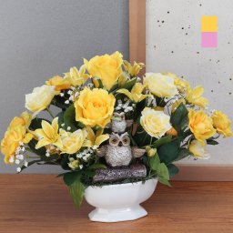 ふくろうアレンジフラワー CT触媒加工 造花 インテリア 消臭 抗菌 防汚 アーティフィシャルフラワー 玄関 リビング 枯れない 日本製 送料無料