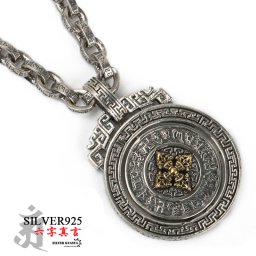 シルバー925 六字真言 チェーンネックレス ペンダント あずきチェーン 金剛杵 梵字 まんじ 密教法具 お守り 守護 宗教 ギミック 動くアクセサリー ごつい silver 銀 メンズ 刻印 男性