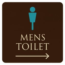 27x27cm トイレ 御手洗 TOILET トイレマーク ブラウン＆カラー MENS 右 矢印 ピクトサイン 木製ドアサイン ドアプレート インテリア 施設 案内
