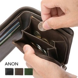ANON アノン ゴートレザー袋縫い 2つ折り財布[二つ折り財布 メンズ レディース 男女兼用 二つ折り 財布 外側 ポケット ICカード お札入れ 小銭入れ 小さい 小さな お財布 コンパクト レザー 革 本革]