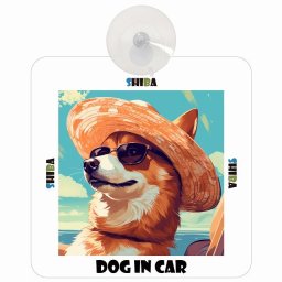 Shiba 柴犬 DOG IN CAR 吸盤 犬用 車 かっこいい おしゃれ 犬 イラスト付 海 麦わら帽子 サングラス 夏ドッグインカー ドッグオンボード 安全対策 あおり運転 セーフティサイン 窓ガラス デコ 外出 ドライブ 愛犬車用グッズ カーサイン 吸盤