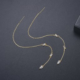 ピアス 両耳用 キュービックジルコニア ホワイト 真鍮 イエローゴールド シルバー トレンド アメリカンピアス 揺れる ゆれる ロング チェーン e19102326