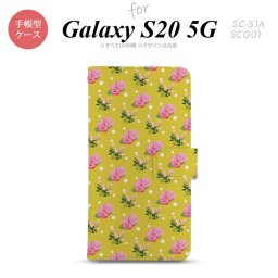 SC-51A SCG01 Galaxy S20 5G 手帳型 スマホケース 全面印刷 おしゃれ ストラップホール 内側にカードポケット付き 花柄 バラ ドット 黄 nk-004s-s20-dr242