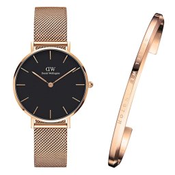 ２年保証 送料無料 新品 Daniel Wellington ダニエル ウェリントン DW 腕時計 カフ ブレスレット セット 32mm Classic Petite Black Melrose クラシック ペティット メルローズ Classic CUFF クラシックカフ スモール バングル DW00700002 DW00700282 レディース ステンレス ローズゴールド クォーツ 電池式