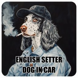 ENGLISH SETTER イングリッシュセッター DOG IN CAR カーステッカー 犬 作業服 ちょい悪 13x13cm 正方形 防水 屋外 屋内 ドッグオンボード デカール