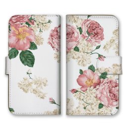 ＼全機種対応／ スマホケース 手帳型 スマホカバー 手帳タイプ スマートフォン ケース カバー 花 バラ ボタニカル シック ホワイト おしゃれ かっこいい カードホルダー付き カード収納 合皮 合成レザー