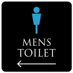 トイレ 御手洗 TOILET トイレマーク ブラック＆カラー MENS 左 矢印 ピクトサイン マグネットステッカー マグネット 強力 正方形 13x13cm サイン インテリア 施設 案内