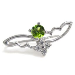 イヤーカフ ピアス ペリドット 18金 羽モチーフ ピアス
