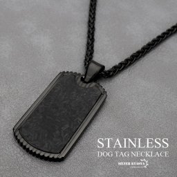 ステンレス カーボン模様 高級感 ブラック ドッグタグネックレス ペンダント メンズネックレス 黒 プレートネックレス シンプル かっこいいスピガチェーン付き 男性