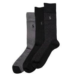 ポロラルフローレン：SUPERSOFT DIAMOND DOT/RIB/FEED STRIPE ソックス 3PK (ブラック)[ソックス/ 男性下着/ メンズインナー/人気ブランド/おすすめギフト/誕生日プレゼント/メンズファッション]