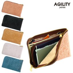 『ボヤージュ』(全5色)ルビナス/【花柄 フラワー 財布 レディース L字ファスナー かわいい おしゃれ 海外旅行 旅行財布 薄型 スマホ パスポート 白 ピンク革 本革 レザー ショルダー 日本製 iPhone 15 Pro MAX 対応】【AGILITY affa(アジリティ アッファ)】(1600-ru)
