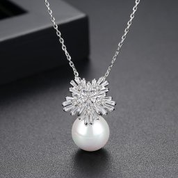 ネックレス イミテーションパール ホワイト 真鍮 シルバー 小豆 アズキチェーン カニカン モチーフ フラワー 花 イミテーションパール 人工パール 40cm+5cm n15060318