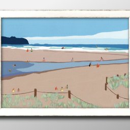 夏の風景 ビーチ 砂浜 サマー A3 サイズ ポスター アート おしゃれ 絵画 インテリア 北欧 イラスト マット紙 艶消し アートパネル 額 フレーム デザイン 壁掛け ギフト 新築祝い ディスプレイ 引越し祝い　新生活　空間デザイン