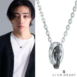 ライオンハート タテガミ ダブルリング ネックレス フラグメント サージカルステンレス316L シルバー×ブラック 金属アレルギー対応 メンズ ブランド LION HEART