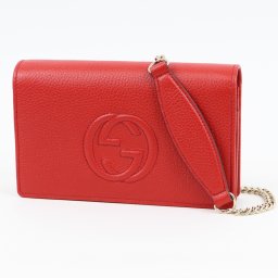 GUCCI(グッチ) 598211 A7M0G 6523 ソーホー チェーンウォレット レザー Red 赤 レッド SOHO chain walette 財布 ショルダーバッグ 斜め掛け フラップ レディース ギフト プレゼント お祝い 誕生日 新品 ブランド