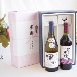 感謝の贈り物ボックス 山梨県甲州種ぶどう100%使用白ワインと国産ワインセット(実りの収穫 赤ワイン やや甘口(山梨県)720mlシャンモリ柑橘香御坂甲州白ワイン(山梨県)750ml
