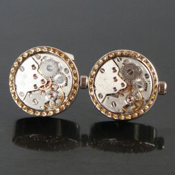 鎌倉カフス工房 ムーブメントイエロークリスタル付シルバーカフスボタン・カフリンクス メンズ  cf1062 結婚式 旦那 プレゼント ギフト 彼氏 父の日 誕生日プレゼント
