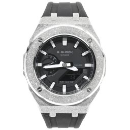 G-SHOCK GA2100 メタル カスタム フロステッド ラバーバンド カシオーク ブラックベルト ステンレス製 艶消しモデル Frosted Edition CASIOAK シルバー