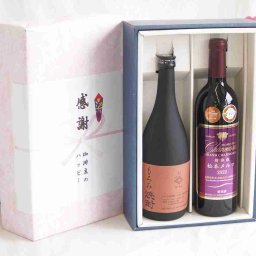 実りの秋の贈り物 感謝の贈り物ボックス 酒粕だけの焼酎と国産ワインセット(樽熟成松本メルロ赤ワイン フルボディ(山梨県)750ml大分県井上酒造もろみ焼酎32度 720ml