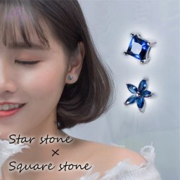 【ご家庭用梱包】Silver925 ピアス フラワー スクエア ブルー シンプル Silver 925 シルバー 金属アレルギー アレルギー対応 フラワーピアス シンプルピアス スクエアピアス 青色 選べる 大きめ 目立つ かわいい