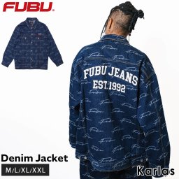 FUBU フブ ジャケット メンズ レディース 長袖 デニムジャケット Gジャン ジャンパー アウター ブランド 秋 冬 筆記体 ロゴ ストリート系