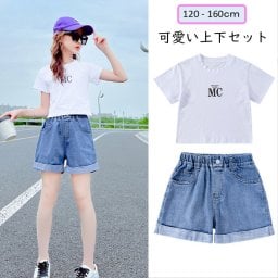 子供服 セットアップ 女の子 夏  子供 Tシャツ ショートパンツ 女の子 キッズtシャツ デニムショートパンツ キッズ セットアップ 半袖Tシャツ ハーフパンツ 子供
