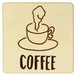 COFFEE プレート 木製ドアサイン 27x27cm 正方形 インテリア 注意 警告 呼びかけ デザイン おしゃれ ピクトサイン UV印刷 安全対策