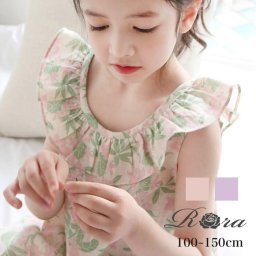 キッズ ノースリーブ 女の子 通販 タンクトップ 63042301 Tシャツ 半袖 夏服 袖なし フリル 綿 コットン 襟付き ラッフルカラー バッグリボン 花柄 シンプル かわいい おしゃれ 可愛い オシャレ トップス 子ども服 子供服 キッズファッション