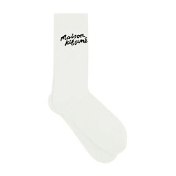 メゾンキツネ MAISON KITSUNE 靴下 ハンドライティング ソックス クルー ロゴ 刺繍 ギフト シンプル MM06424KT0014 P100 メンズ レディース ユニセックス ホワイト