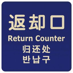 14x14cm 返却口 文字タイプ 多言語 英語 中国語 韓国語 対応 ブルー 木製プレート 正方形 商業施設 飲食店 旅館 ホテル レンタル イベント表示 場所 掲示 案内板 ピクトサイン