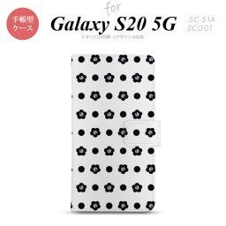 SC-51A SCG01 Galaxy S20 5G 手帳型 スマホケース 全面印刷 おしゃれ ストラップホール 内側にカードポケット付き 花柄 ドット 白 nk-004s-s20-dr342