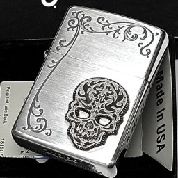 ZIPPO ライター 絶版 スカル アラベスク ジッポ 銀燻し 彫刻 ドクロ メタル アンティーク シルバー かっこいい 廃盤 Silent Skull Crest メンズ おしゃれ ギフト プレゼント