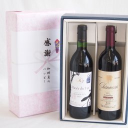 実りの秋の贈り物 感謝の贈り物ボックス長野県産ブラッククイーン赤葡萄100%と国産ワインセット(グランシャンモリ アッサンブラージュ 赤ワイン 重口(山梨県)750mlミュゼドゥヴァン 松本平ブラッククィーン辛口赤ワイン(長野県)720ml
