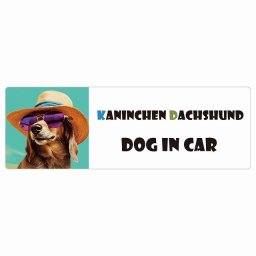 名入れ可 Kaninchen Dachshund カニンヘンダックスフンド 犬 カーステッカー シール DOG IN CAR 海 麦わら帽子 サングラス 夏 15x5cm 長方形 防水 屋外 屋内 車ステッカーステッカー 車 バイク サインステッカー カーサイン