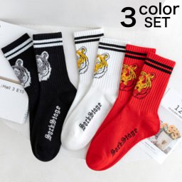 【3足セット】靴下 レディース まとめ売り ソックス トラ 虎 タイガー かわいい おしゃれ まとめ買い お買い得 韓国 ストリート スケーター ダンス 衣装 舞台 イベント カジュアル スポーティ ライン
