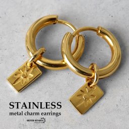 ステンレス フープピアス 太陽 チャーム gold 18G メタルピアス ゴールド シンプル オリジナル 男性 金属アレルギー対応 両耳用 2点セット イヤリング メンズ