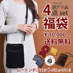 福袋 2026 ムートン ポシェット 4点セット 本革 名刺入れ 財布 リアル ファー マフラー 訳あり品 レディース アウトレット ポーチ 本物 3つ折り 春先 秋 冬 防寒 温活 送料無料 プレゼント
