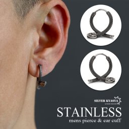 スネーク 蛇 フープピアス ステンレス メンズ モチーフピアス シルバー 燻し風加工 ユニーク 金属アレルギー対応 片耳 1点 父の日 イヤリング 男性