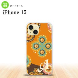 iPhone15 iPhone15 スマホケース 背面ケース ハードケース エスニック 花柄 オレンジ 茶 +アルファベット 2023年 9月発売 nk-i15-1584i
