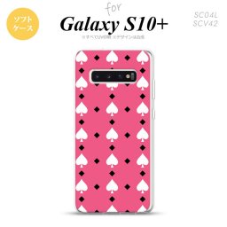 SC-04L SCV42 Galaxy S10+ スマホケース ソフトケース トランプ スペード ピンク 白 メンズ レディース nk-s10p-tp542