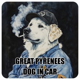 GREAT PYRENEES グレートピレニーズ DOG IN CAR カーステッカー 犬 作業服 ちょい悪 13x13cm 正方形 防水 屋外 屋内 ドッグオンボード デカール