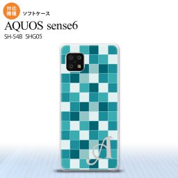 SH-54B SHG05 AQUOS sense6 スマホケース ソフトケース スクエア モザイク ターコイズ +アルファベット メンズ レディース nk-sens6-tp1017i