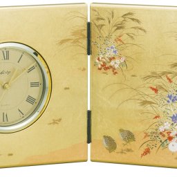 【送料無料】 山中漆器 みやび 屏風時計（大）なごみや本舗【刻印可】（漆器 金沢箔 工芸品   敬老の日 外国人 お土産 日本製 ギフト 海外発送可 プレゼント お土産 御礼 お祝 記念 置時計 誕生日 名入れ可 お中元）なごみや本舗