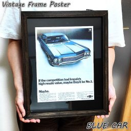 フレームポスター 車 アメリカン ヴィンテージ 木製 壁掛け BLUE CAR かっこいい アンティーク 雑貨 おしゃれ ビンテージ インテリア 壁飾り ガレージ カフェ 店舗 レトロ ディスプレイ バー
